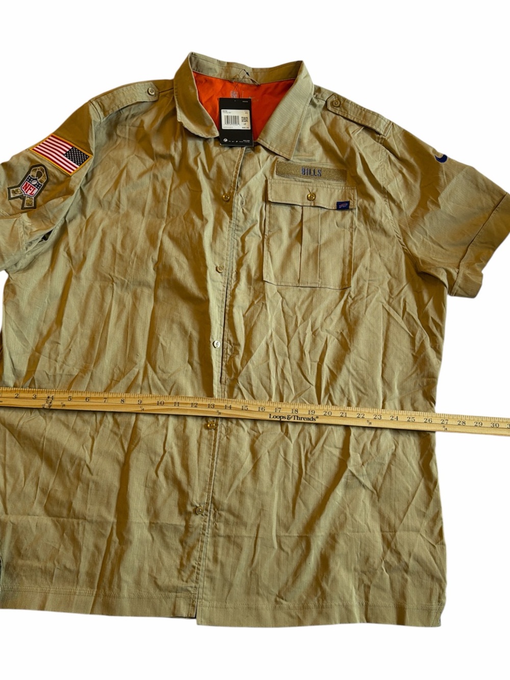 Nike Buffalo Bills NFL Men's 2XL Beige Button-Up Shirt w/ Patches AT6763-297
